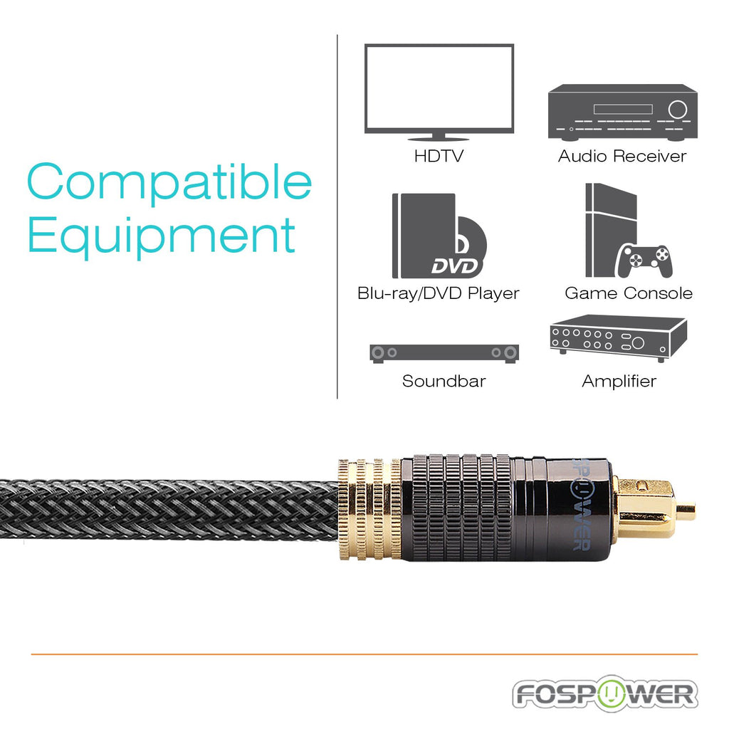 24K Gold Plated Toslink Digital Fiber Optical Audio Cable, 3 FT | Digital S/PDIF Optical Toslink Cable with 24K Gold-Plated Connectors, Braided Nylon Jacket & Zero RFI/EMI Interference.