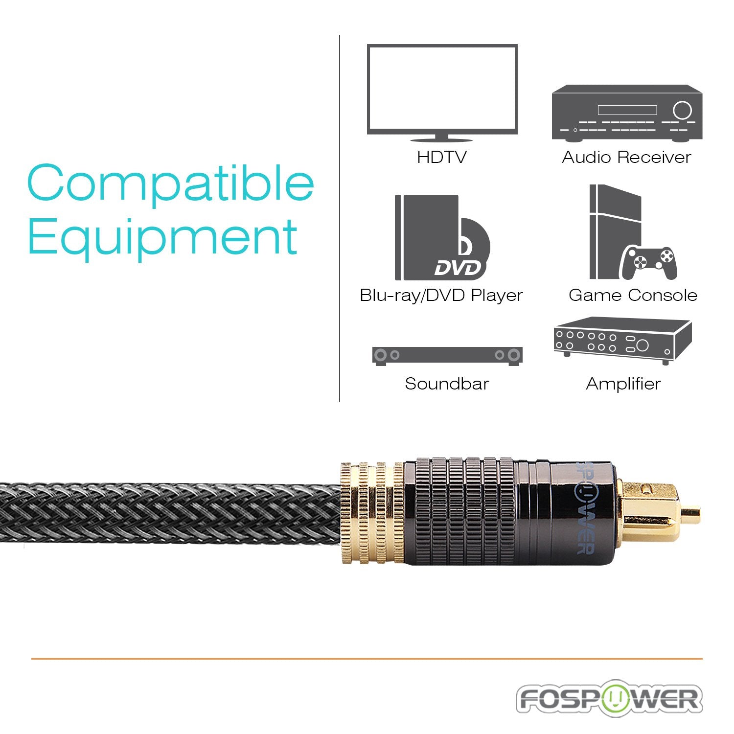24K Gold Plated Toslink Digital Fiber Optical Audio Cable, 3 FT | Digital S/PDIF Optical Toslink Cable with 24K Gold-Plated Connectors, Braided Nylon Jacket & Zero RFI/EMI Interference.