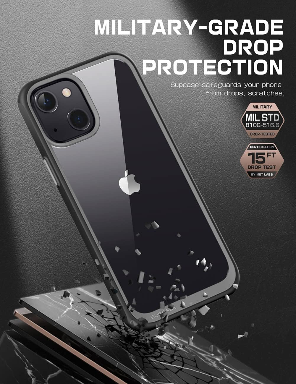 for Iphone 13 Case, Military-Grade Protection, Black | Thin and Light, Premium Hybrid Protective Clear Back, Raised Edges, Compatible with Wireless Chargers, Unicorn Beetle Style