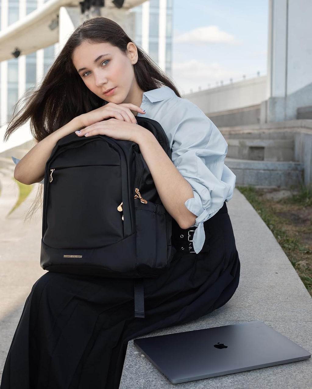 Travel Backpack for Women, 15.6 Inch Laptop Daypack | Fits 15.6 Inch Laptop, Personal Carry-On Size, Water Resistant Nylon, Gold Zipper, Commute Daypack for College Travel Work