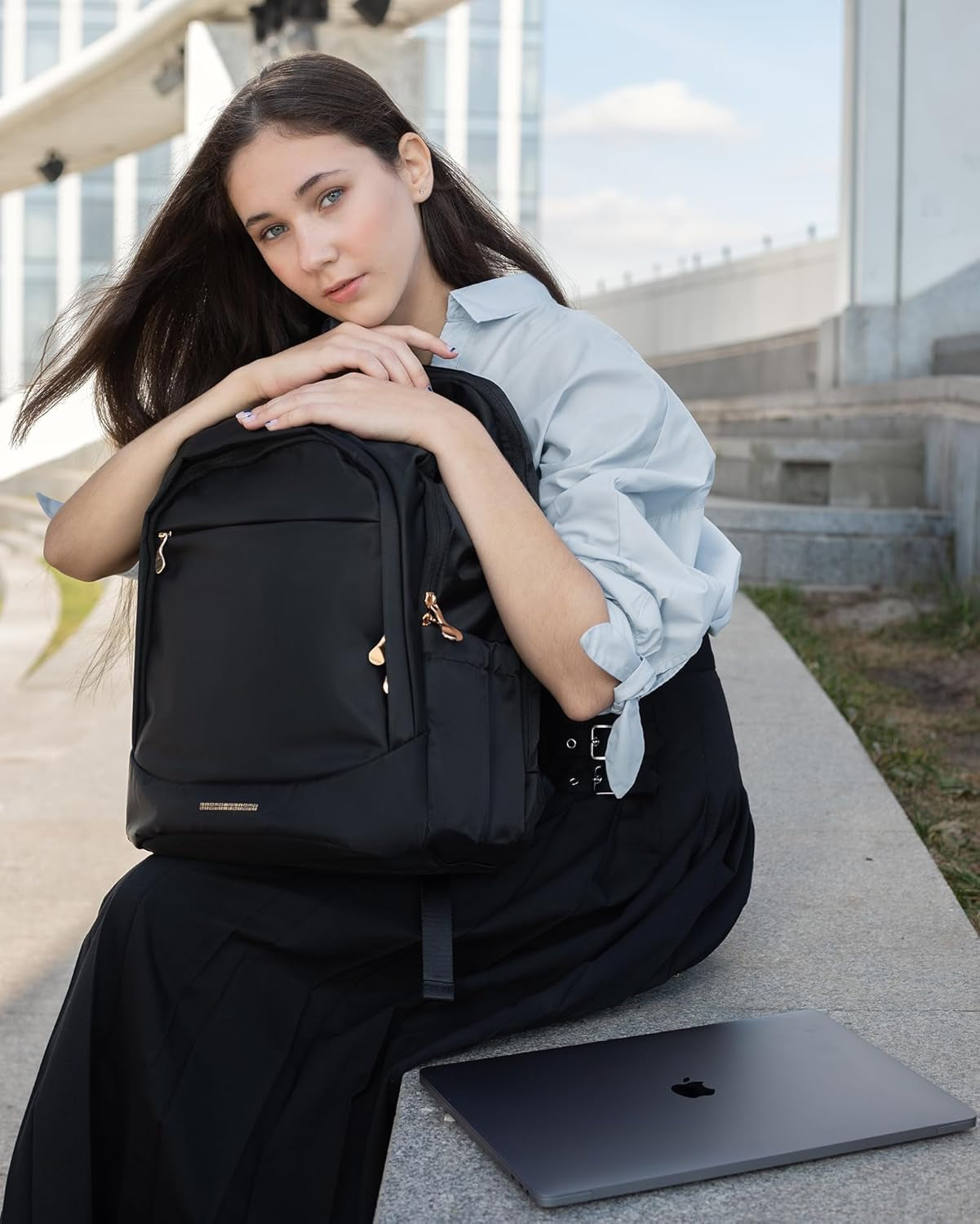 Travel Backpack for Women, 15.6 Inch Laptop Daypack | Fits 15.6 Inch Laptop, Personal Carry-On Size, Water Resistant Nylon, Gold Zipper, Commute Daypack for College Travel Work