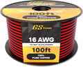 16 AWG Wire 100Ft - OFC Copper Automotive Speaker Wire Spool | 16 Gauge Stranded, 12V Low Voltage DC, Bonded Red Black Pair, Marine Trailer LED, 200Ft Total
