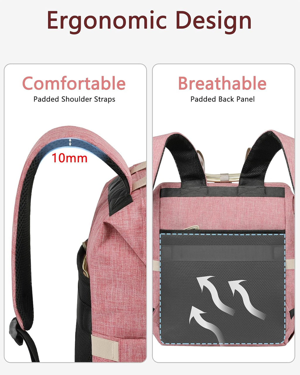 Backpack for Women,Wide Open Work Large Student Bookbag for 15.6 Inch Laptop,Doctor Teacher Nurse College School Travel Bag,Water Resistant Laptop Bookbag Computer Back Pack Pink