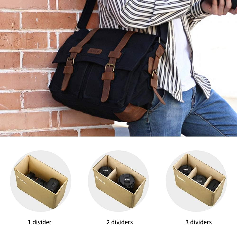 Vintage Leather Canvas DSLR SLR Camera Bags for Men | Leather & Canvas, Vintage. Adjustable Padded Dividers Fit Dslr/Lenses. Card Pockets. Ideal for Travel, Office & Daily