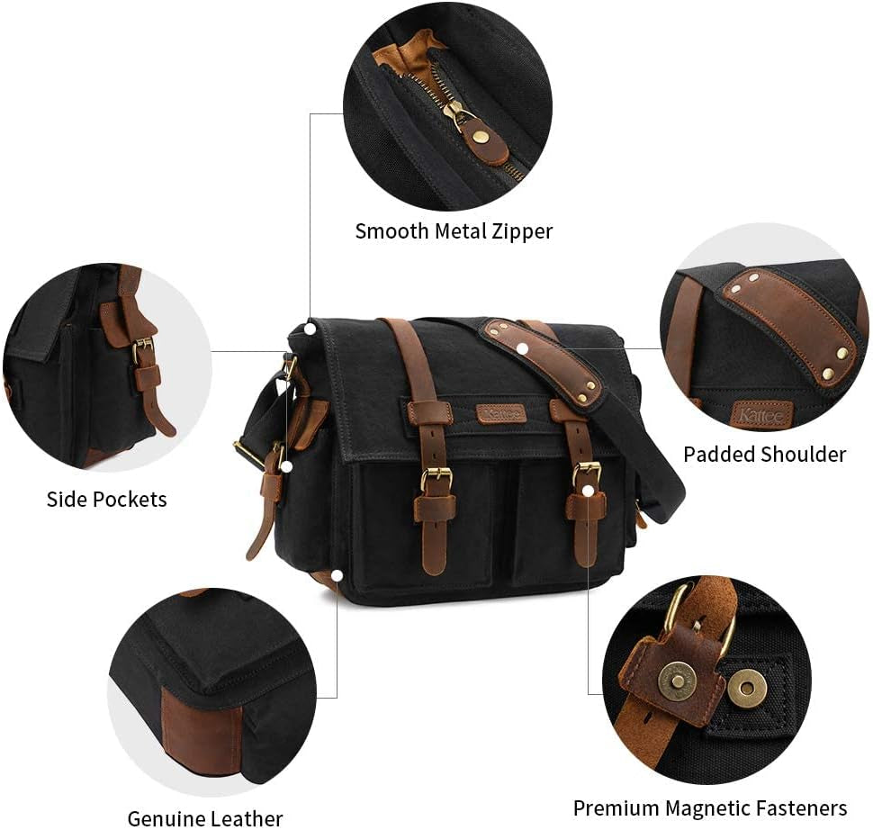 Vintage Leather Canvas DSLR SLR Camera Bags for Men | Leather & Canvas, Vintage. Adjustable Padded Dividers Fit Dslr/Lenses. Card Pockets. Ideal for Travel, Office & Daily