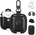 for Airpods 1/2 Case Case Leather with Keychain, Black | Soft PU Leather, One Piece Airpods Airpods 1St & 2Nd Case, Shockproof Protective Cover, Front LED Charging Visible