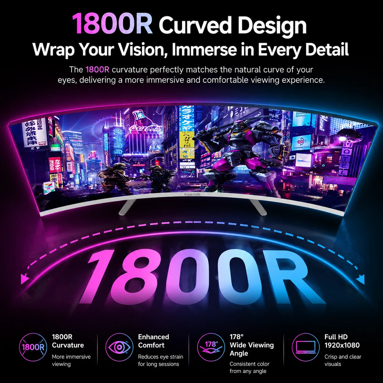 27 Inch Curved Monitor 100Hz, PC White Computer Gaming Monitor FHD 1080P, 1800R, Frameless, Built-In Speakers