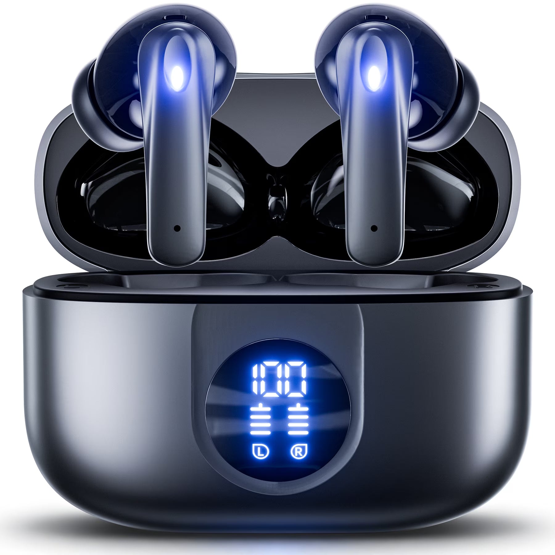 P91 Wireless Earbuds, Bluetooth Headphones V5.4 Stereo Ear Buds with Noise Cancelling Mics, 60H Playback Mini Case with Dual LED Display, IP7 Waterproof In-Ear Earphones for Android Ios