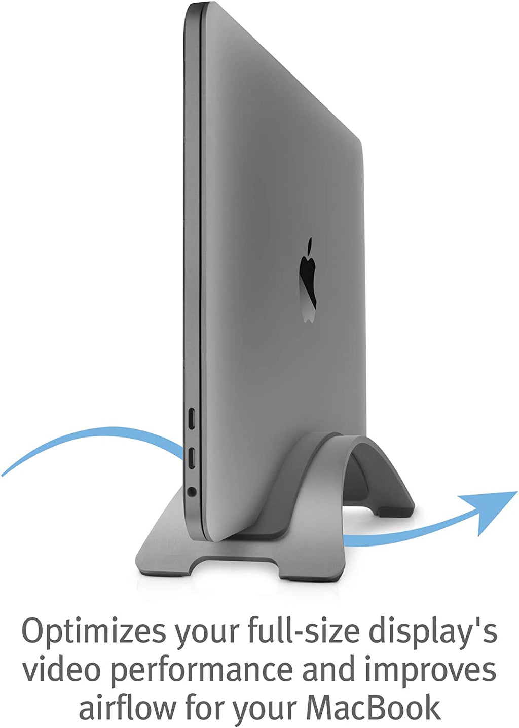 Bookarc for Macbook, Space-Saving Vertical Desktop Stand, Grey | Compact Laptop Stand for Comfortable Desktop Setup, Space-Saving Design, External Display Compatible, Silicone Insert