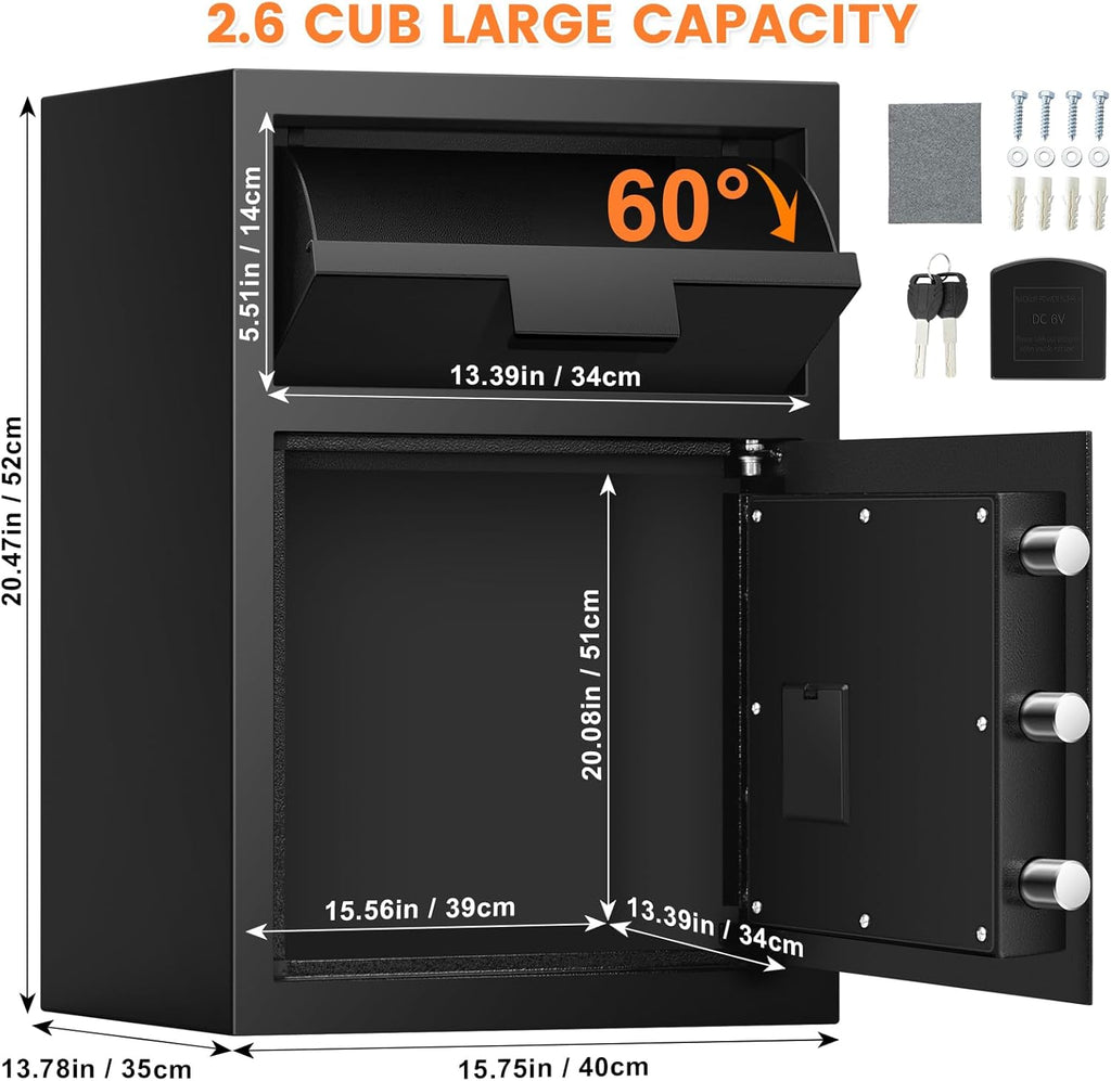 2.7 Cubic Drop Slot Safes for Money Jewelry, Drop Safe for Business with Combination Lock and Key, Mute Function,Depository Safe for Money Jewelry Home Business Office