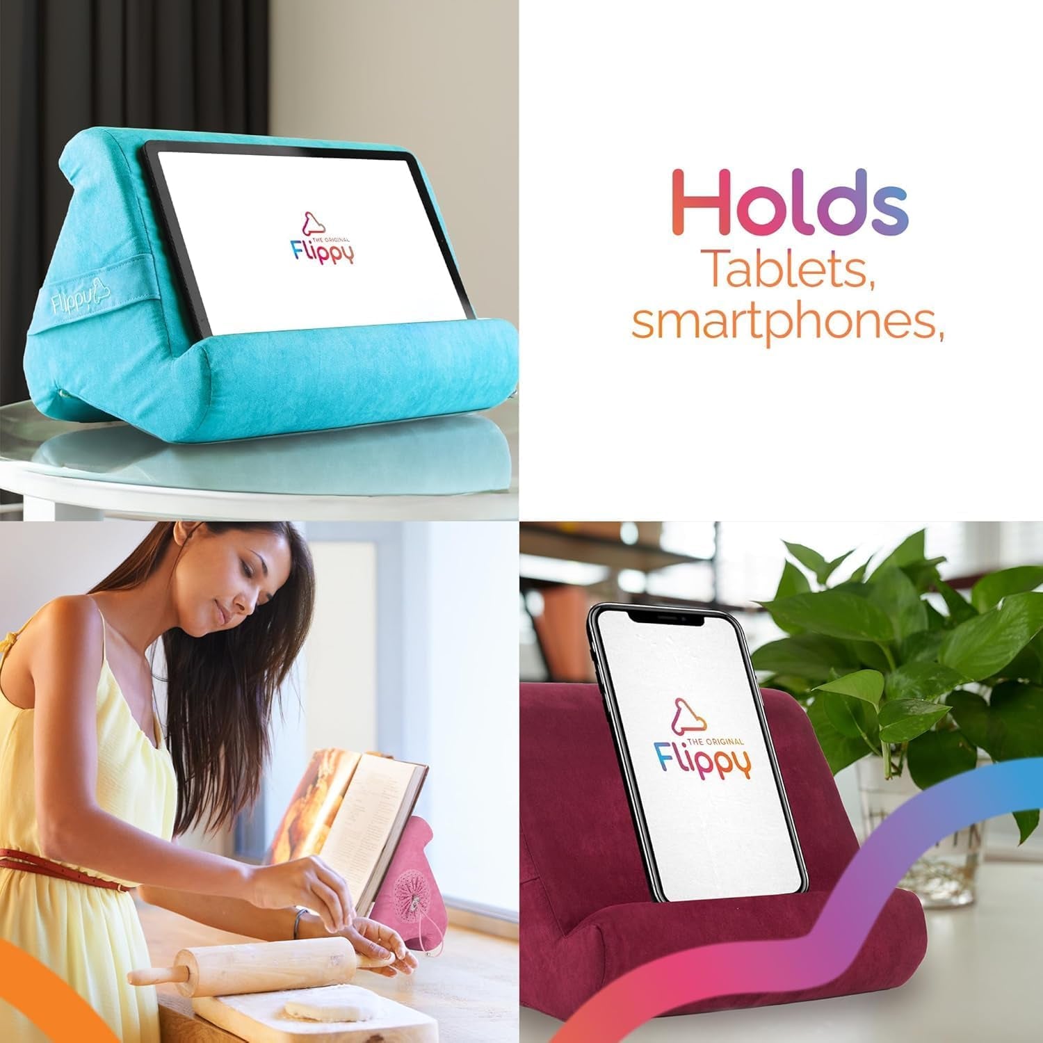 Original Tablet Pillow Stand & Ipad Holder, Gift for Book Lovers & Readers, Multi-Angle Stand with Storage for Lap, Desk & Bed, Compatible with Kindle, Fire, Ipad & Samsung, Bluehue 4.0