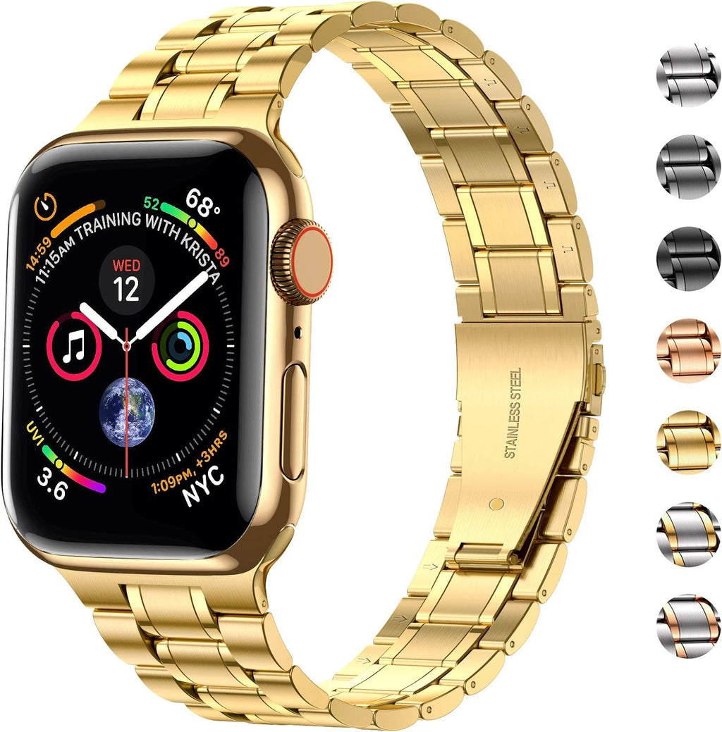 Stainless Steel Bands for Apple Watch 45Mm 44Mm 42Mm(Series 3/2/1) | Adjustable Metal Strap with Soft TPU Case for Women and Men, Fits Iwatch Bands Series 9 8 7 6 5 4 3 2 1, SE3, SE2, SE, Gold