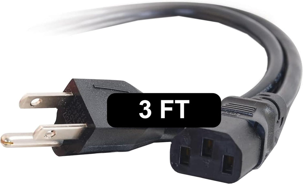 3FT Replacement AC Power Cord - Power Cable for Electronics, TV, Computer, Printer, Radio, Monitor, Samsung, Dell, Vizio, LG, Asus, Laptop and More (03129)