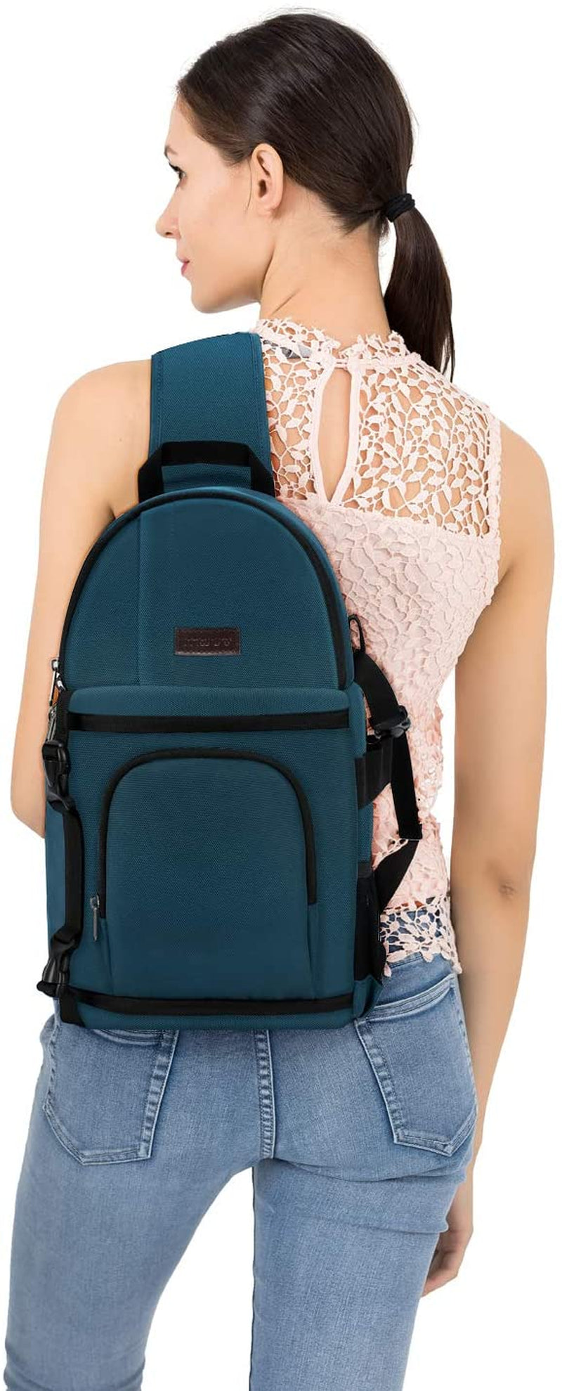 Camera Sling Bag, Photography Shoulder Bag Compact Camera Backpack | Dslr/Slr/Mirrorless Camera, Quick Access, Tripod Holder, Custom Dividers, Compatible with Canon/Nikon/Sony/Fuji,Deep Teal