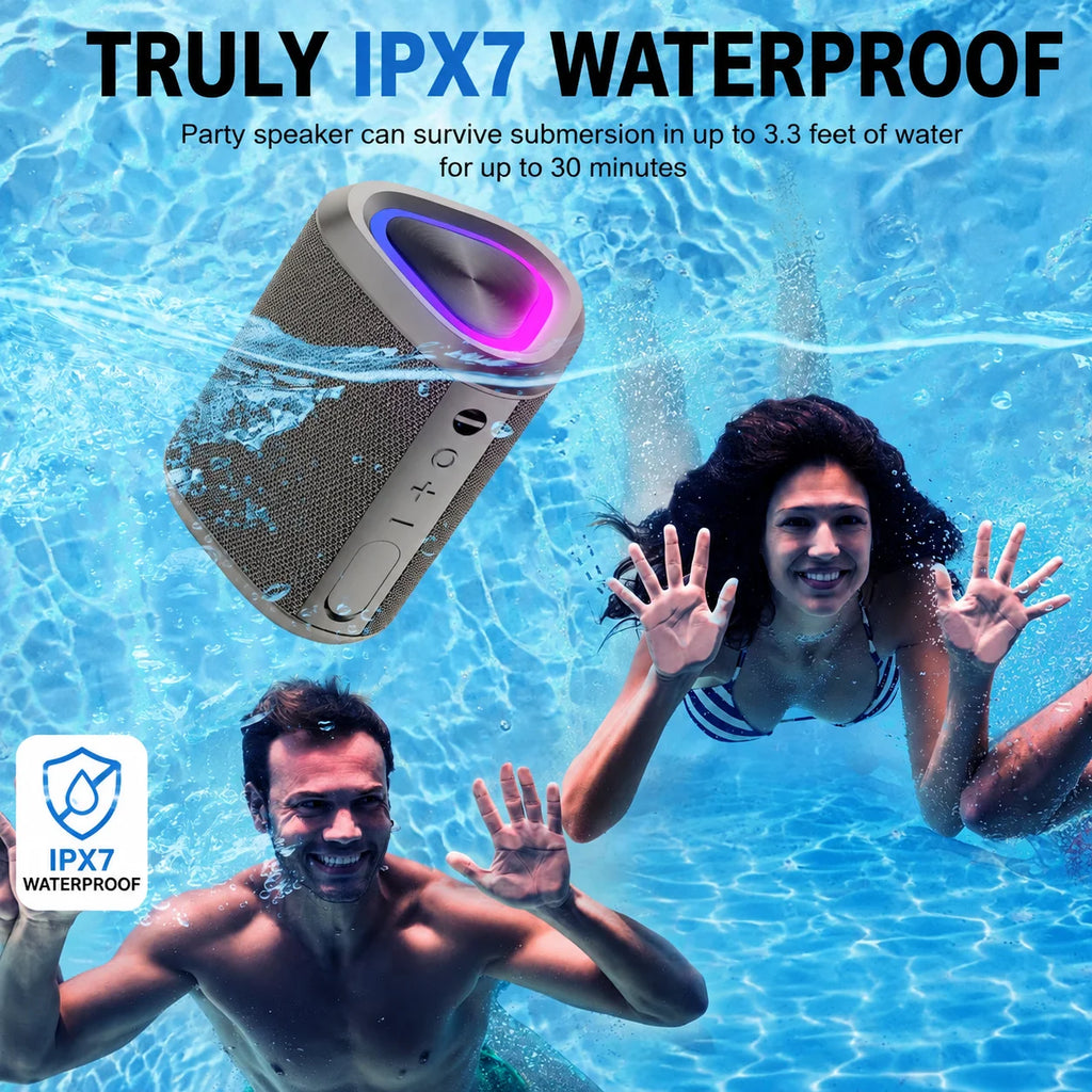 Portable Bluetooth Speaker,Ipx7 Waterproof Outdoor Speaker with 24Hr Playtime,Grey