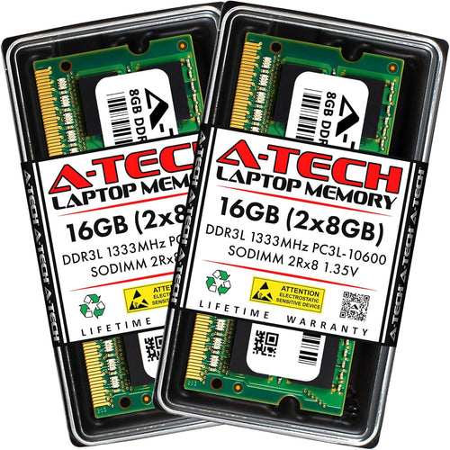 16GB (2X8Gb) DDR3/DDR3L 1333Mhz PC3L-10600 (PC3-10600) CL9 SODIMM 2Rx8 1.35V 204-Pin Non-Ecc SO-DIMM Laptop, Notebook RAM Memory Modules