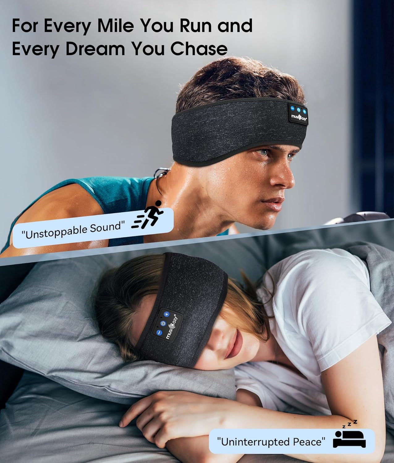 Bluetooth 5.4 Sleep Headphones Headband Sports Wireless Audio | Earbuds 2 in 1 Design with Breathable Stretch Fabric, HD Stereo Sound Speakers for Workout Yoga Running, Nighttime Sleep Use