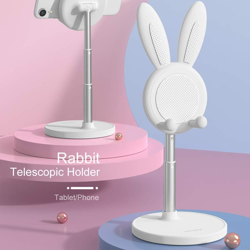 Cute Bunny Rabbit Phone Stand, Adjustable Desk Phone & Tablet Holder | Height & Angle Adjustable, Anti-Slip with Charging Hole,Gifts for Women Girls, Universal for 4-12.9In Phones & Tablets
