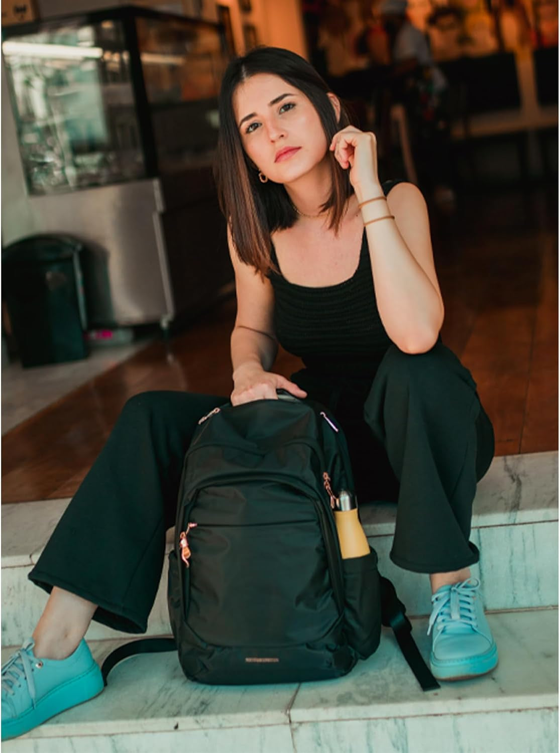 Travel Backpack for Women, 15.6 Inch Laptop Daypack | Fits 15.6 Inch Laptop, Personal Carry-On Size, Water Resistant Nylon, Gold Zipper, Commute Daypack for College Travel Work