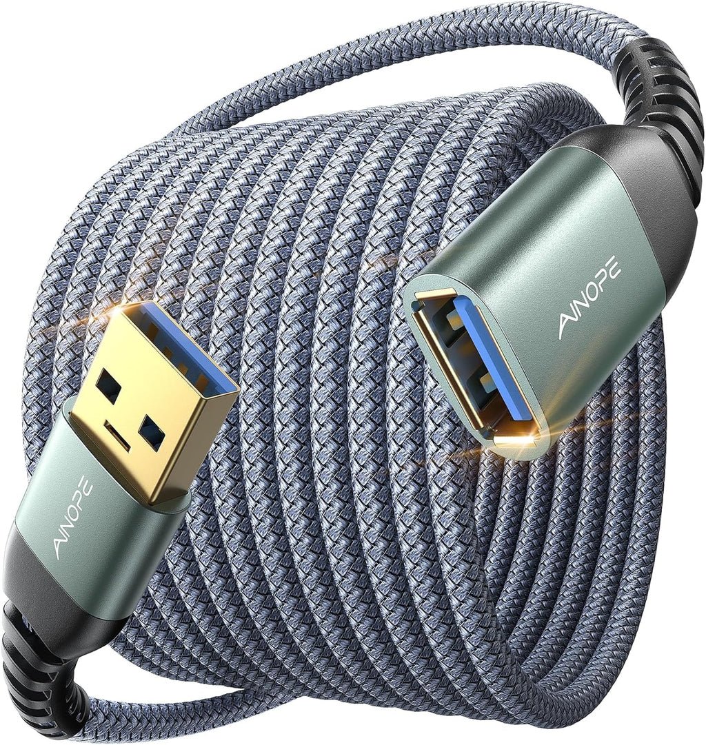 USB Extension Cable 10FT USB 3.0 Extender Male to Female Cord Grey | 5Gbps High Data Transfer for Printer Webcam Flash Drive Hard Drive Hub Keyboard Mouse Camera Playstation Xbox and More