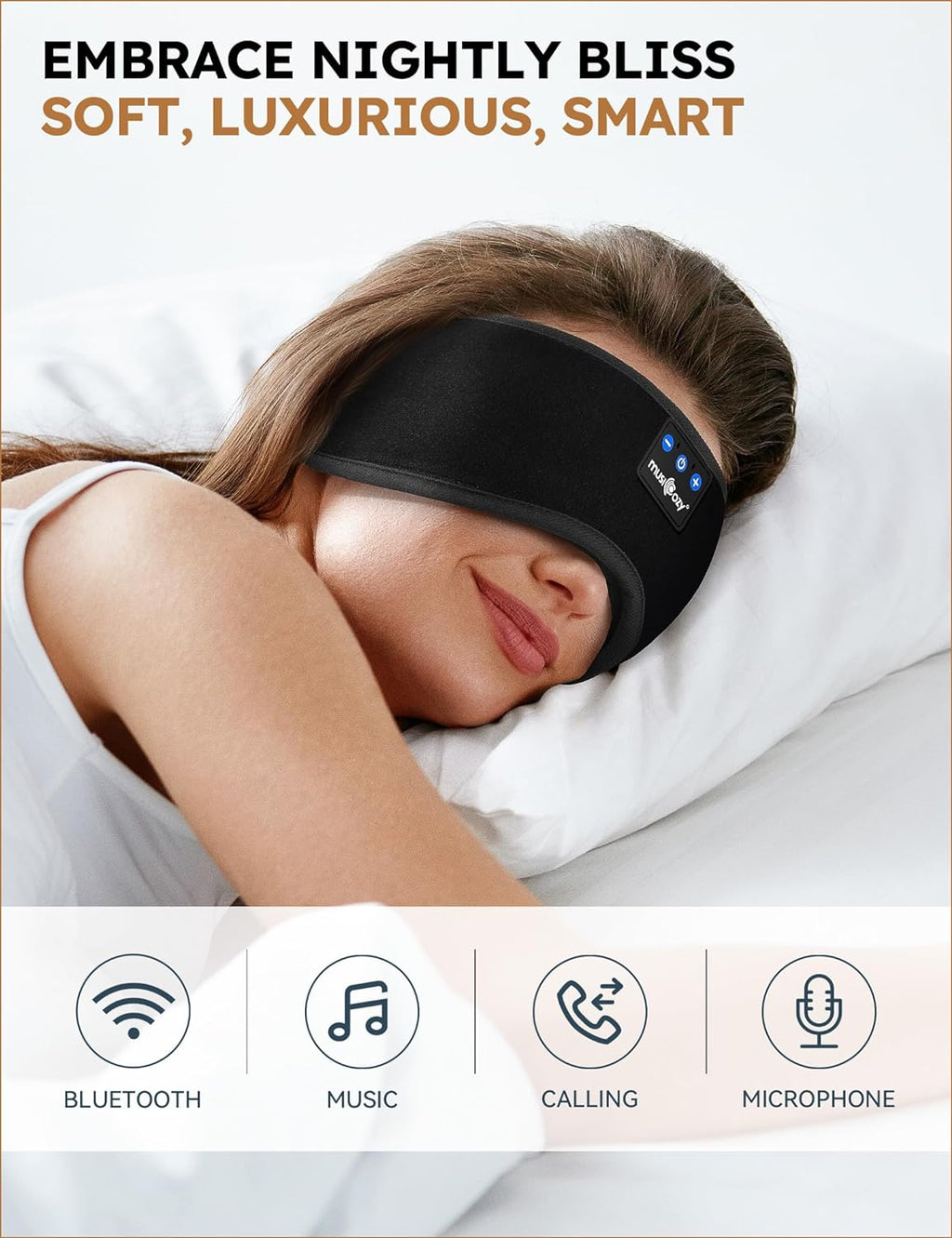 Sleep Headphones Bluetooth 5.4 Sleep Eye Mask with HD Speakers | Soft Cotton Fabric, Flat Design, 14 Hours Playtime, Washable Headband Style for Side Sleepers, Travel Meditation Relaxation