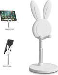 Cute Bunny Rabbit Phone Stand, Adjustable Desk Phone & Tablet Holder | Height & Angle Adjustable, Anti-Slip with Charging Hole,Gifts for Women Girls, Universal for 4-12.9In Phones & Tablets