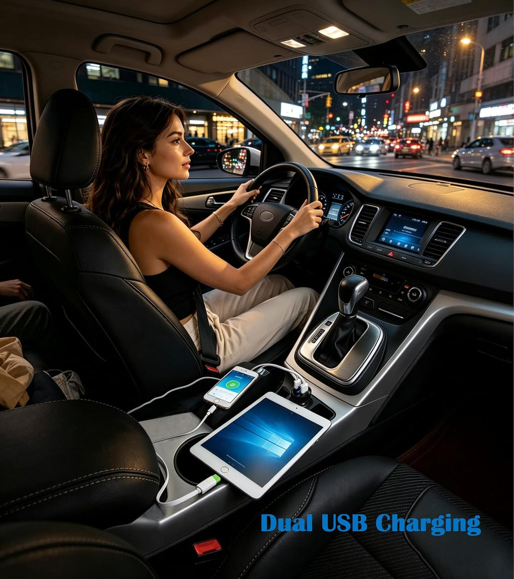 2 USB Car Charger,12V/24V Voltage Meter, Black | Cigarette Lighter USB Adapter with LED Voltage Meter, 12V/24V Car Charger Compatible for Iphone, Samsung, Ipad, GPS, Dash Cam