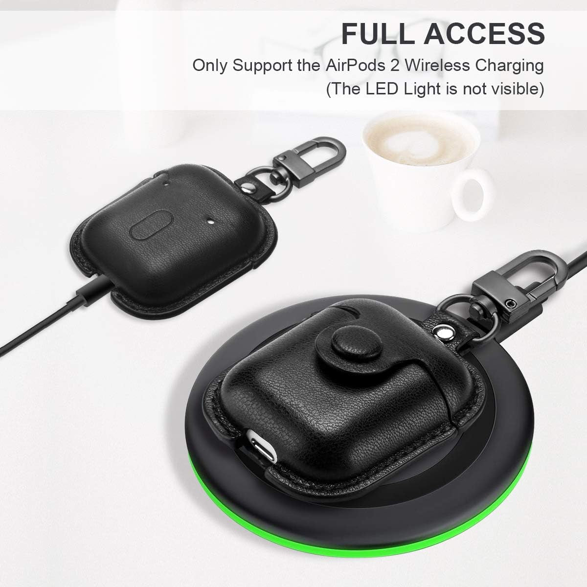 for Airpods 1/2 Case Case Leather with Keychain, Black | Soft PU Leather, One Piece Airpods Airpods 1St & 2Nd Case, Shockproof Protective Cover, Front LED Charging Visible
