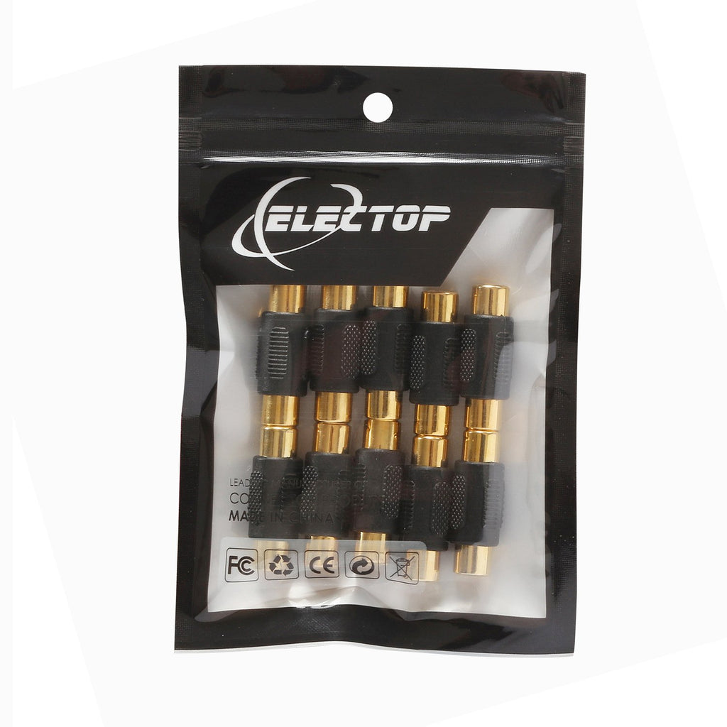 10 Pack RCA Female to Female Coupler Audio Video Gold Adapter | for Phono, Speaker, RCA Cable, Amplifier, Mixing Console, Home Theater Devices, AV Receivers