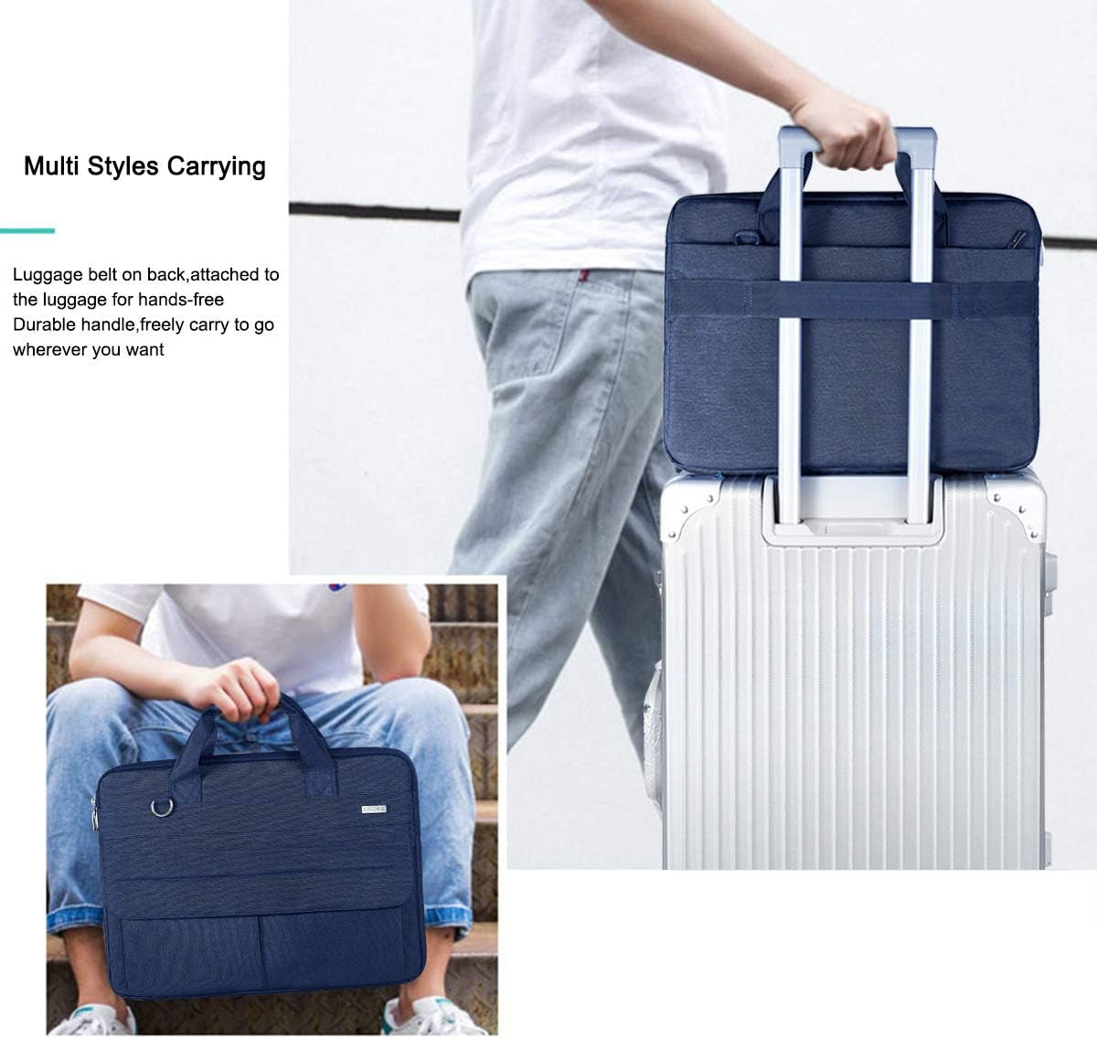 15.6 Inch Laptop Bag with Shoulder Strap, Water-Resistant, Blue | Slim Waterproof Computer Sleeve for Macbook Pro 15/16, Macbook Air 15 and 15-16 Inch HP, Acer, Dell, Lenovo and ASUS Laptops