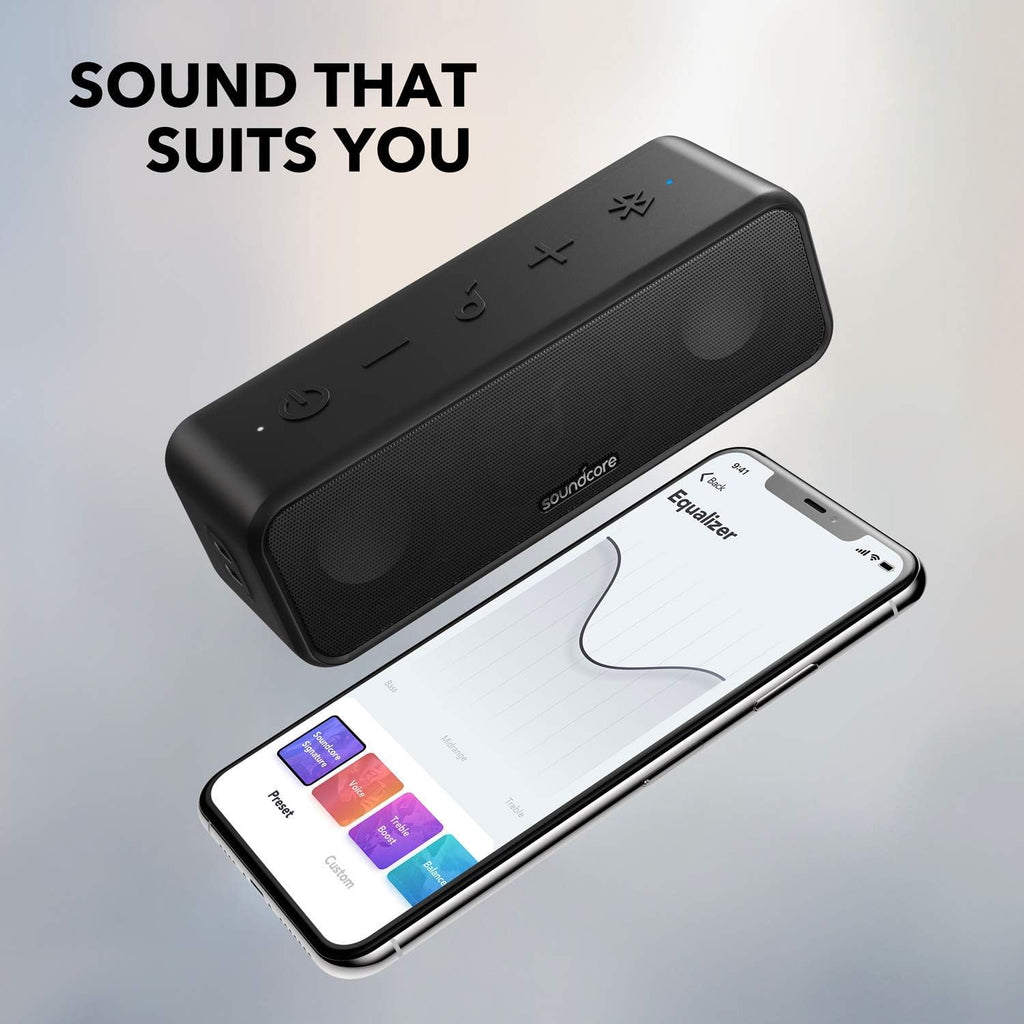 Soundcore Anker 3 Portable Bluetooth Speaker, IPX7 Waterproof, 24H Playtime | Partycast, Bassup, Custom EQ App, Pure Titanium Diaphragm Drivers- for Home, Shower, Outdoor, and Beach