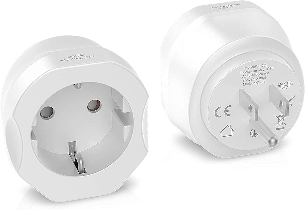 European to US Plug Adapter, EU to US Travel Plug Converter, 1 Pack | Europe to USA Adapter, for Most of EU Spain France Type C E F Plugs to America, Adapter Grounded