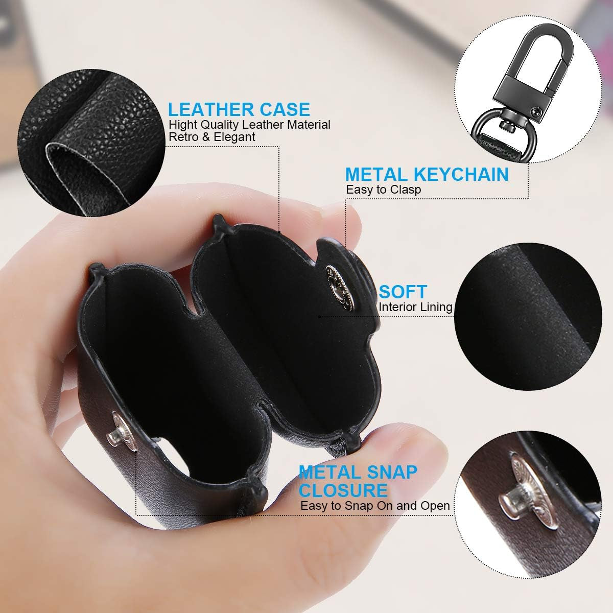 for Airpods 1/2 Case Case Leather with Keychain, Black | Soft PU Leather, One Piece Airpods Airpods 1St & 2Nd Case, Shockproof Protective Cover, Front LED Charging Visible