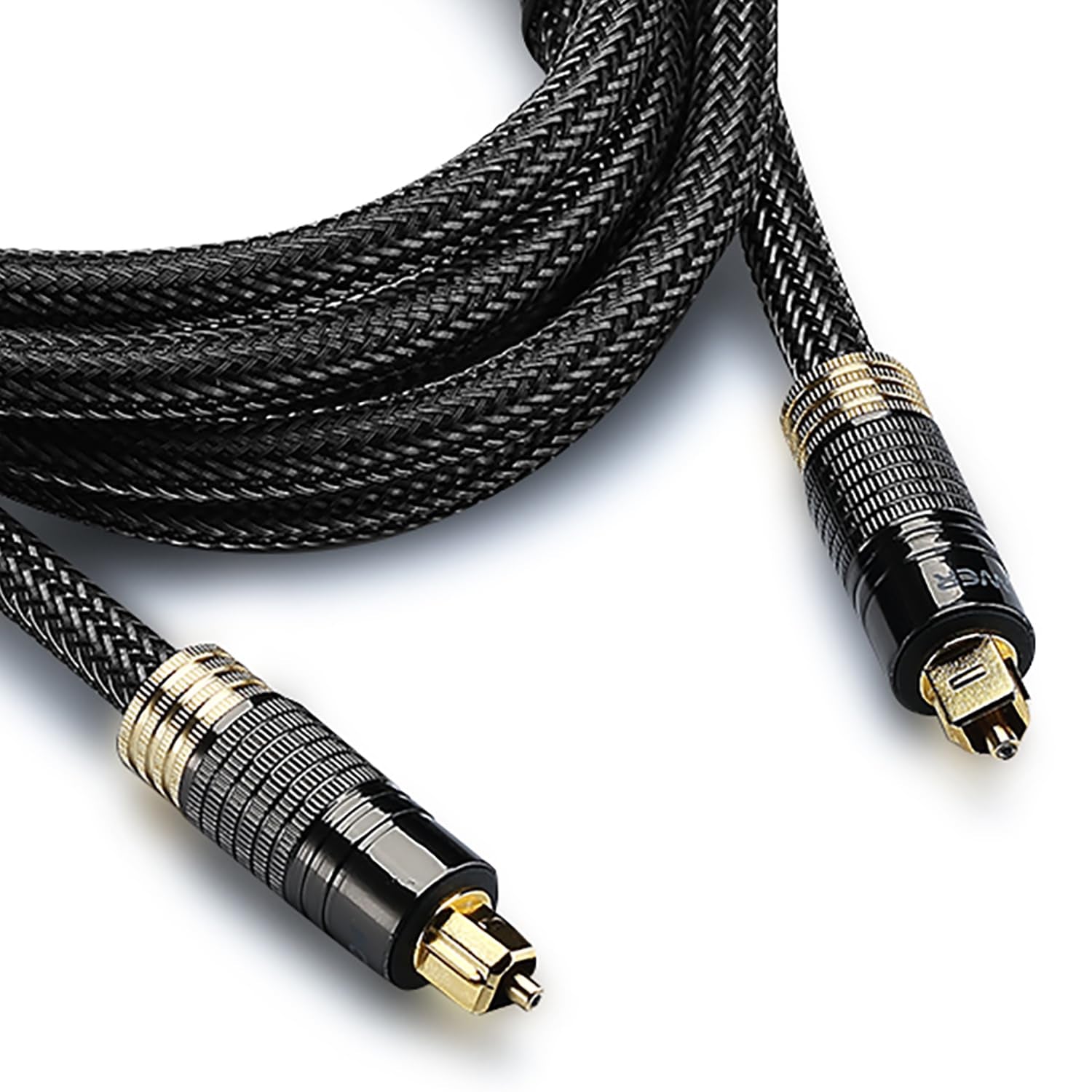 24K Gold Plated Toslink Digital Fiber Optical Audio Cable, 3 FT | Digital S/PDIF Optical Toslink Cable with 24K Gold-Plated Connectors, Braided Nylon Jacket & Zero RFI/EMI Interference.