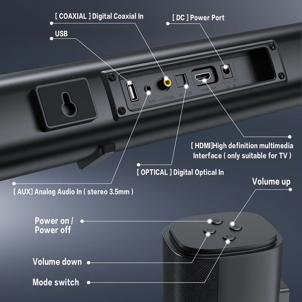 4.1Ch Sound Bar with Subwoofer, 120W Separable Sound Bar for TV, 2-In-1 Detachable Sound Bar with Usb/Aux/Coaxial/Optical/Hdmi/Bluetooth