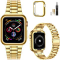 Stainless Steel Bands for Apple Watch 45Mm 44Mm 42Mm(Series 3/2/1) | Adjustable Metal Strap with Soft TPU Case for Women and Men, Fits Iwatch Bands Series 9 8 7 6 5 4 3 2 1, SE3, SE2, SE, Gold