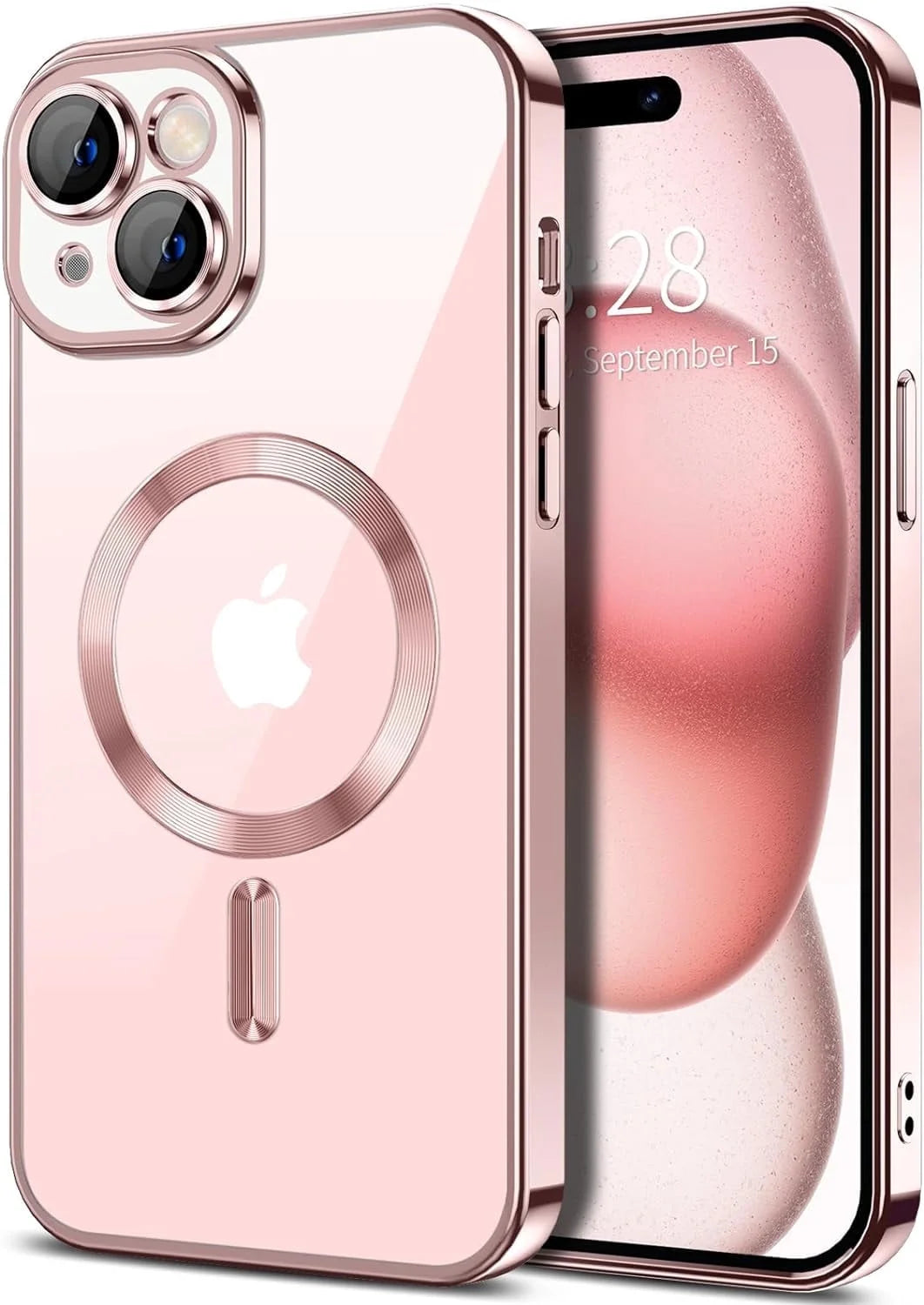 Magnetic Clear Case Compatible with Iphone 15, Flexible Fashion Cover, Rose