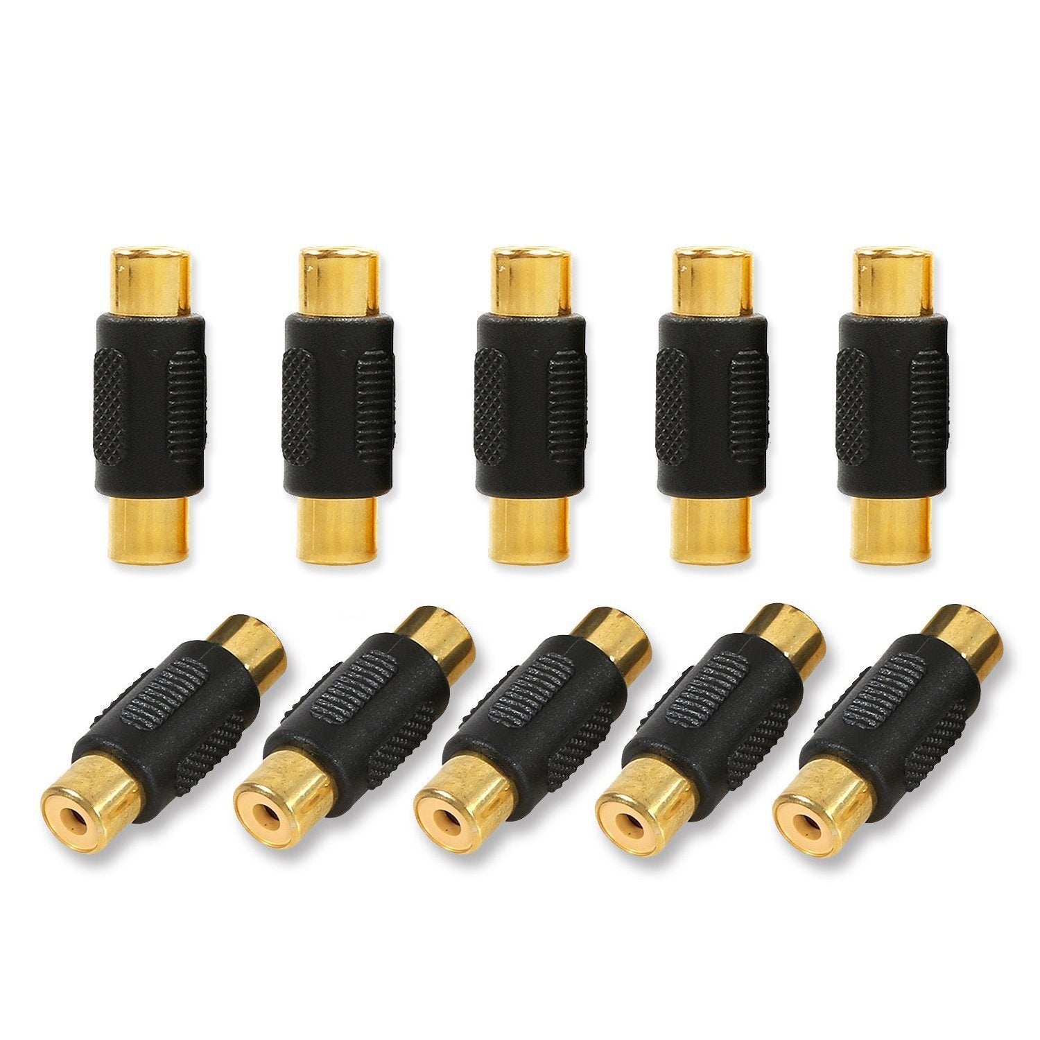 10 Pack RCA Female to Female Coupler Audio Video Gold Adapter | for Phono, Speaker, RCA Cable, Amplifier, Mixing Console, Home Theater Devices, AV Receivers