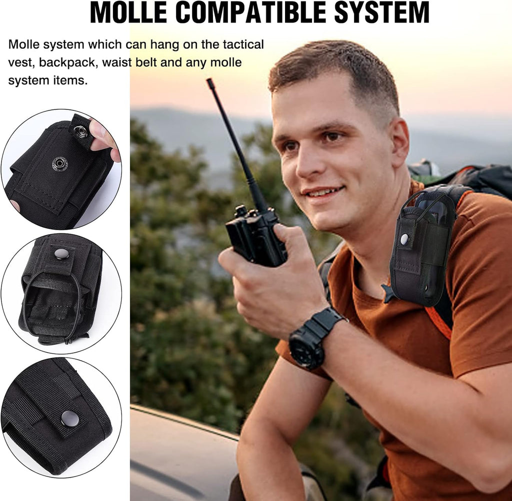 Molle Radio Holder Walkie Talkie Pouch Case for Duty Belt Radio Holster Tactical Hunting Intercom Bag (Black-2 PACK)