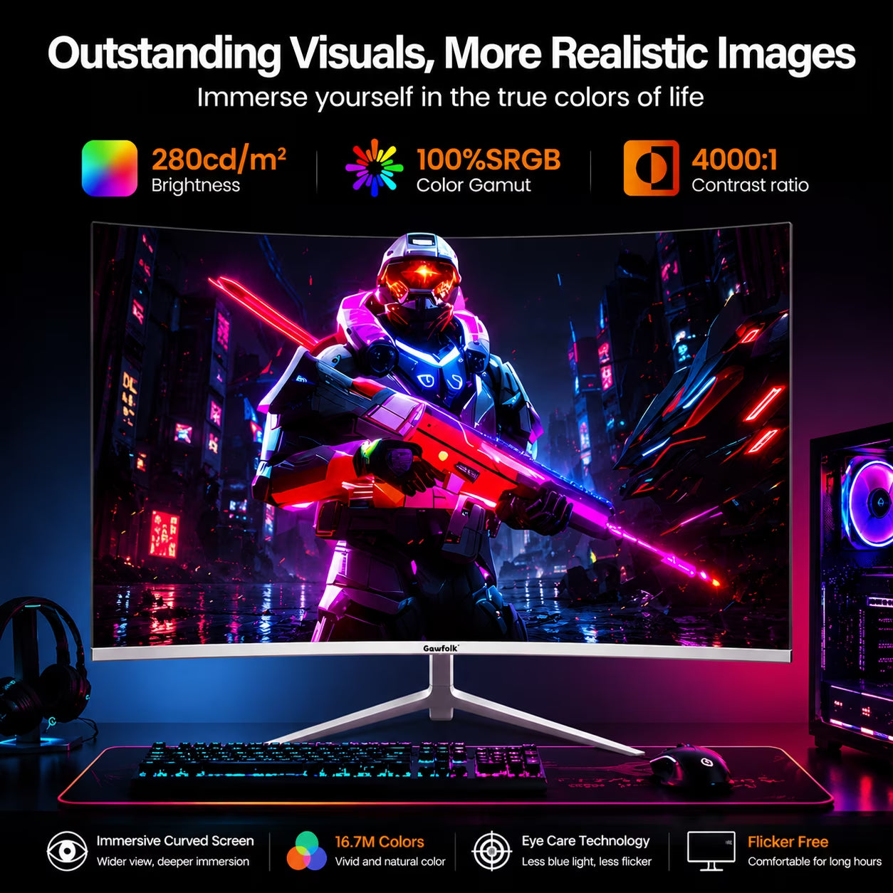 27 Inch Curved Monitor 100Hz, PC White Computer Gaming Monitor FHD 1080P, 1800R, Frameless, Built-In Speakers